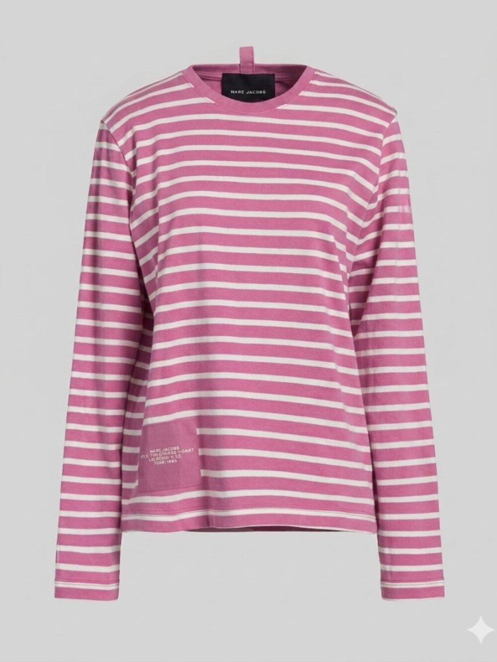 MARC JACOBS STRIPED T SHIRT top pink white long sleeve cotton XS oversize crew